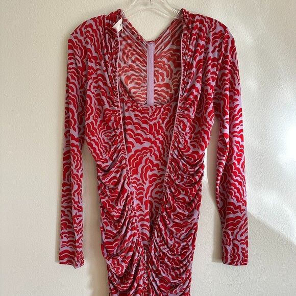 A.L.C. Red Lilac Ansel Long Sleeve Funnel Rushed Midi Bodycon Dress Sz M $551 - Picture 10 of 16